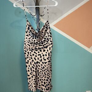 Princess Polly‎ Women's 4 Maya Mini Slip Dress Leopard Print Open Cross Back